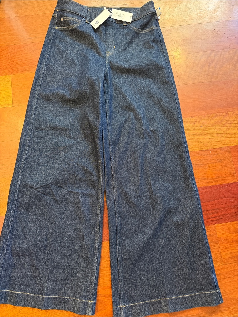 SPANX Wide Leg Pull-On Trouser Jeans, Raw Indigo Denim, Sz Lg, NWT